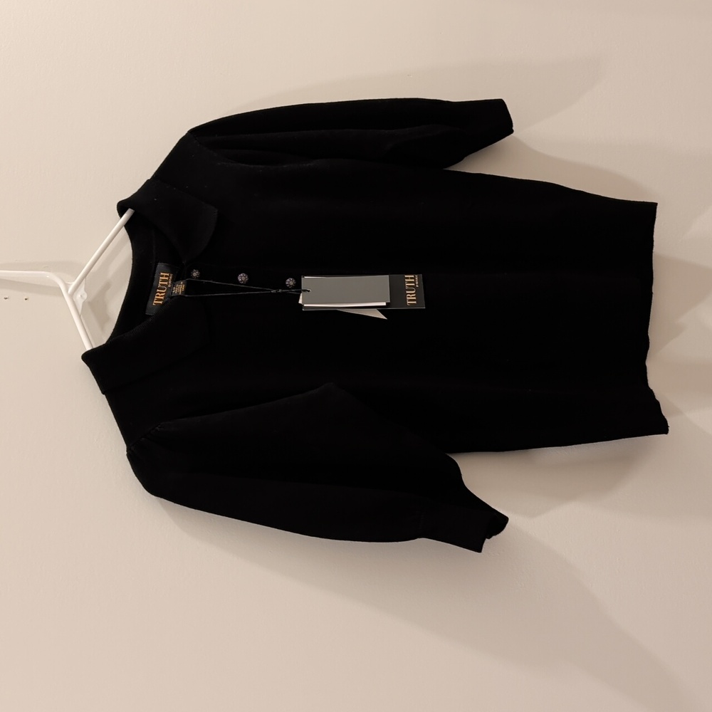 NWT Truth Black Collared Top With Rhinestone Buttons - S